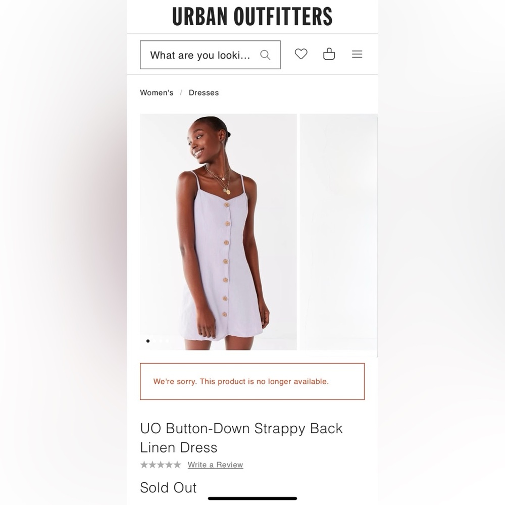 NWT UO  Button-Down Strappy Back
Linen Blend Mini Dress in Lilac size XS